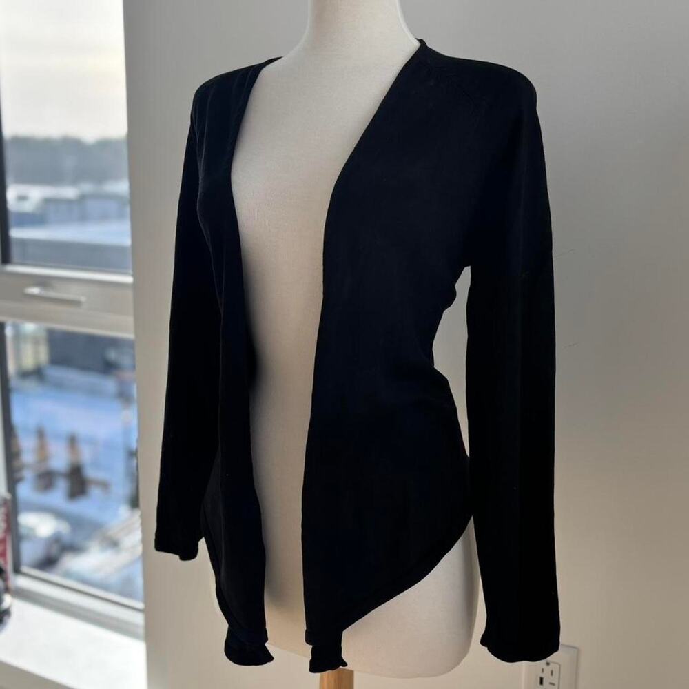Coldwater Creek Black Silk and Cotton Open Front Long Sleeve Cardigan Sweater XL